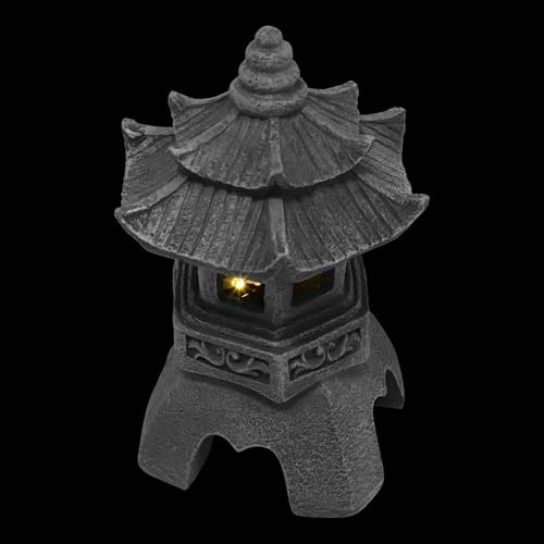 Yardenfun Solar Pagoda Lantern Stone Decorative Lamp Resin Asian Garden Statue Outdoor Japanese Zen Garden Solar Resin Lamp for Patio Lawn Yard Decor