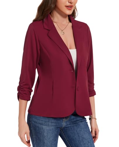 MINTLIMIT Blazers for Women Dressy Casual Ruched 3/4 Sleeve Lapel Button Work Office Cardigan Suit Jacket with Pockets3