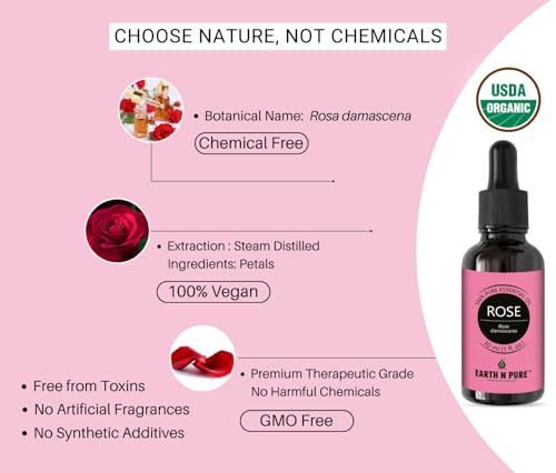 Image of Earth N Pure Rose (Gulab Oil) Essential Oil Natural and Therapeutic Grade 250 ml