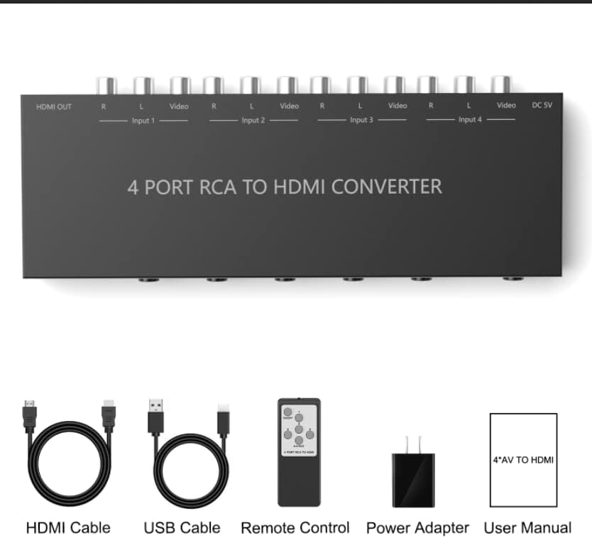 Miniatura 7 de Convertidor RCA a HDMI de 4 puertos 1080P720P RCA compuesto CVBS AV Switch a HDMI convertidor adaptador compatible con interruptor 43169, para Sega
