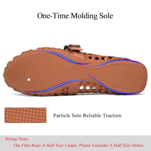 Mesh Mary Jane Flats for Women Hand Woven Flats Slip on Leather Round Toe Comfy Buckle Strap Dressy Beach Ballerina Sandals3