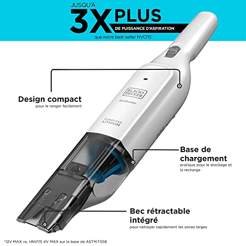 BLACK+DECKER - Aspirateur à main PELICAN (12V 1.5 Ah) - Bec extra-large rétractable 75 mm - Autonomie 11min - 27,5 AirWatts - Fourni avec une base de charge - HLVC315B11-QW - Image 3