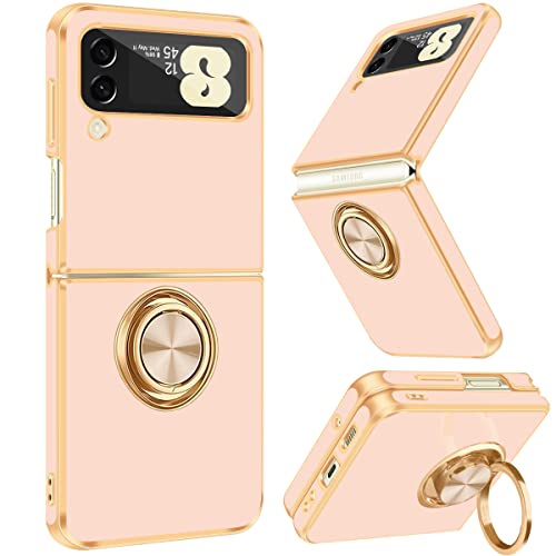 Fingic for Samsung Galaxy Z Flip 3 Case, Galaxy Z Flip 3 5G Cas with 360° Ring Holder Phone Case for Women Girls Slim Kickstand Magnetic Support Car Mount Shockproof Case 6.7 inch, Rose Gold