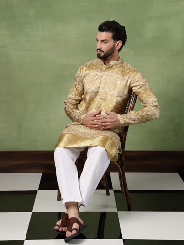 Image of SOJANYA (Since 1958 Men's Silk Banarasi Design Long Kurta