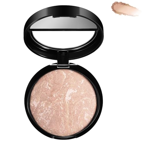 Image of Marble Baked Makeup Setting Powder, Luminous Finish Waterproof Sweatproof Conceal Foundation, 24 H No-Transfer No Smudge Oil-control Pressed Powder Makeup Base (#03 LIGHT BEIGE, 0.53 OZ)