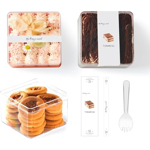 Plastic Dessert Cups with Lids and Sporks,Stickers,Tiramisu Containers,Cookie Containers,Clear Food Containers for Fruit,Pudding,Mousse, Tiramisu Cups With Lids (20pcs,Clear,3.7 * 3.7 * 2.5 in) by Generic - Used condition - US$26.65