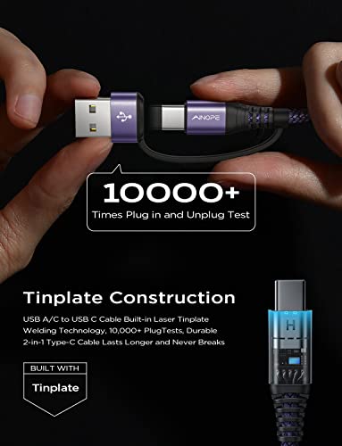 Image of AINOPE USB C Cale for iPhone 16 Charger Cord, 60W 4 in 1 Charging Cable for iPad and USB C Devices, Right Angle Type C Cord Carplay Cable Fit iPhone 16 Pro Series, 2 Pack 6.6Ft Purple