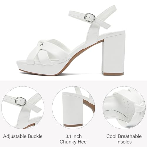 Image of Ruiee Women's Platform Heels Chunky Heeled Sandals, Ankle Strappy Round Open Toe Dressy Shoes Wedding Party High Pump Heels for Women.