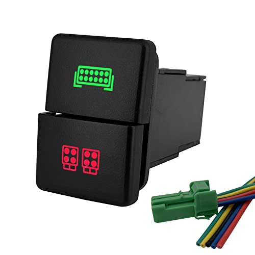 LED Light BAR & LED Work Lights Dual Push Button Switch Red & Green Led Backlit On-Off Push Switch for Toyota 4Runner Prado FJ Cruiser 3Amp/12V 33mm X 22mm