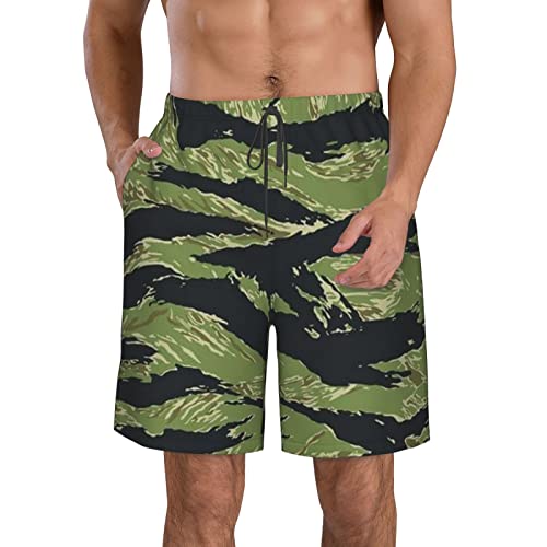 Men Quick Dry Short Pants Comfort Swim Trunks Loose Beach Shorts for Swim, Beach Athletic Surf, Outdoor Fashion Vietnam Tiger Stripe Camo Shorts