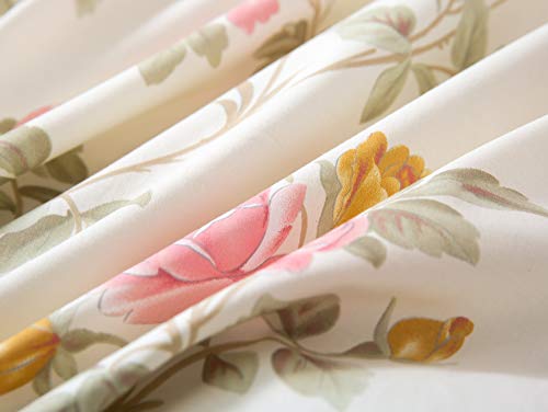 Eikei Shabby Chic Floral Duvet Cover And Pillowcases Set Cottage Garden Botanical Nature Flowers Cabbage Roses Peony Rosy Vines Farmhouse Bedding Toile French Country Style (Pastel Cream, King) #TOP1