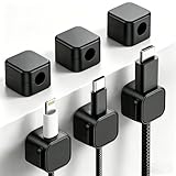 6 Pack Magnetic Cable Clips, Adhesive Cord Holder for Nightstand and Desk, Phone Charger Cable Management Organizer, Wire Holders for Cords Home Office Car, Black