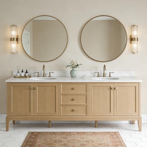 Image of WallBeyond Round Wood Mirror, 36 inch Round Modern Decoration Large Circle Wall Mirror for Bathroom Living Room Bedroom Entryway, Honey