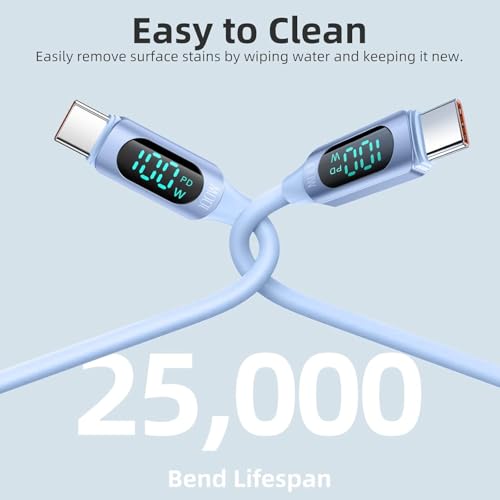 Image of iFAST Digital Display 100W Type-C to Type-C Fast Charging Data Cable | 480Mbps Data Transfer Speed | Compatible With MacBook, iPad, Galaxy, Pixel, Switch (1 Metre, Silicon, Blue)