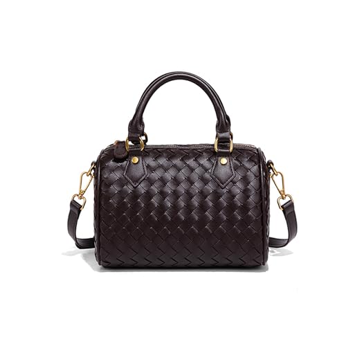 Small Woven Leather Crossbody Bag for Women Handwoven Top Handle