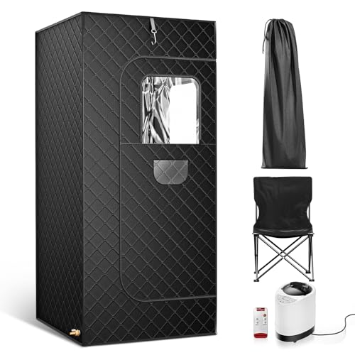 SenDeluz Carpa Sauna,Sauna para el Hogar,Calentamiento Rápido en 3 Minutos y 9 Niveles de Calor,Home Sauna Portátil con Vaporizador de 2.6L, Silla Plegable, Control Remoto 180×80×80 CM