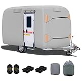 Fiberglass Travel Trailer Cover, Heavy Duty Ripstop Fiberglass Trailer RV Cover, Upgraded Durable Waterproof Anti-UV Windproof All Season Protection for RV(13-16ft)
