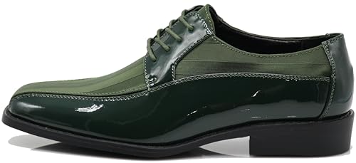 Image of BMY Men's Striped Satin Matching Patent Upper Oxfords Formal Dress Shoes