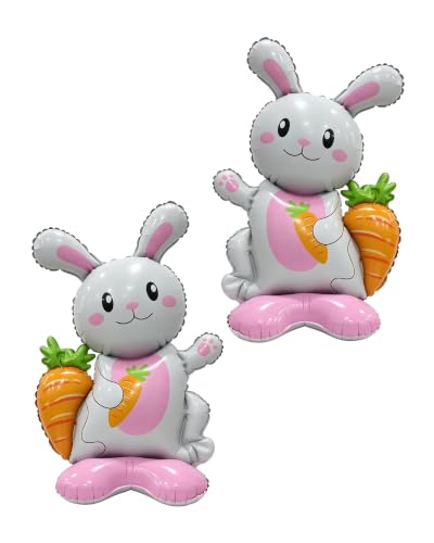 2 Pack Self-Standing Bunny Foil Balloons for Easter Birthday Party Decor