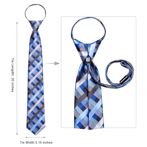 Image of Hi-Tie Zipper Ties for Men Pre-tied Tie Set Lapel Pin Pocket Square and Cufflinks Formal Business Wedding Adjustable Necktie