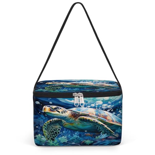 GzLeyigou Retro Turtle Lunch Bags for Women Men 9 Cans, Hot & Cold Food Delivery Bag Insulated Grocery Bag Insulated Lunch Box Turtle Cooler Bag for Office Work Picnic Beach
