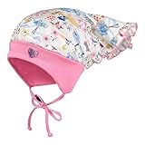 Zauberhaft süße Kopftuchmütze - innen eine weiche BW Jersey Mütze und darüber ein luftig leichtes Kopftuch aus reiner BW mit Flower Muster im Aquarell Stil, breites Rosa Bündchen für perfekten Sitz, zum binden, mit dem UV / UPF Schutz 50+ für kleine Mädchen von dem Mützenprofi aus Chemnitz MAXIMO.  Modell: 04500-049076 fb 39 