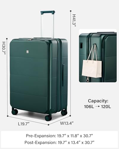 Image of Hanke Hardside Expandable Large Checked Luggage, 28 Inch Top Opening Trunk Luggages with Spinner Wheels, All-PC Hard Shell Suitcase, Lightweight TSA Approved (Blackish Green, 120L)