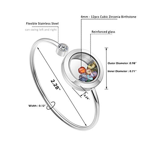 Piercingj Stainless Steel Zircon Birthstone Bracelets Memory Floating Charm Glass Locket Bracelet Bangle For Women Diy Jewelry Making, Free 12Pcs Birthstone #TOP4