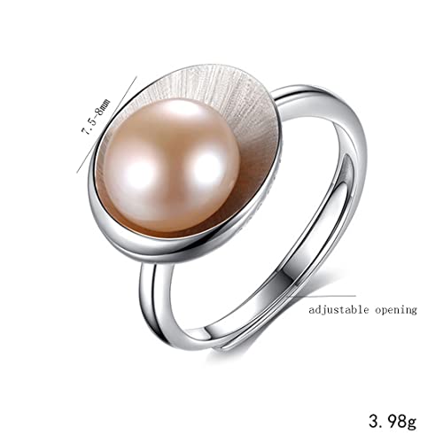 RobertDTesta Bijoux En Perles De Mode En Argent S925, Bague Ouverte En Perles D'eau Douce De 7,5 À 8 Mm, Bague En Perles D'eau Douce Pour Dames,Rose,6 – vue 3