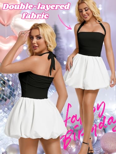 Image of ChiaoLezhee Halter Mini Bubble Dress, Date Night Birthday Homecoming, Coquette Short Corset for Women, Sexy Cute Going Out
