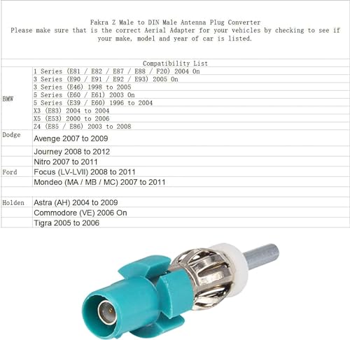 Car Radio Antenna Adapter for VW Audi BMW Ford Mercedes Dodge - Fakra Z (Male/Female) to DIN Plug Connector Cable - Fix Weak Signal for Aftermarket Android Head Unit Stereo Installation - Thumbnail 5
