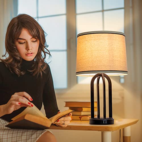 Image of Drum Lampshades Set of 2, Medium Fabric Lamp shades for Table Lamps, Floor Lamps, Beige Linen Lamp shades 11.6 inch Top x 12.6 inch Bottom x 9.8 inch High Spider Fitter, Replacement Lampshades, Assembly Required