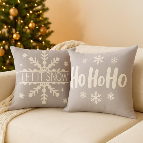 Image of PSDWETS Merry Christmas Pillow Cover 18x18 Set of 4 Christmas Decorations let It Snow Holiday Farmhouse Decor Cushion Cover for Home Sofa