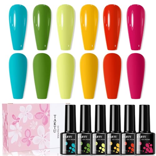 TARTU Kit de 6 Esmaltes Semipermanentes HEMA Free TPO Free, 8ml UV/LED Set de Esmaltes Gel Efecto:Cat Eye, Jelly y Brillo, Manicura Profesional DIY, Regalo para Mujer(TT6066)