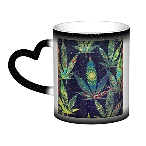 BYTKMRY Neuheit A Puff In Time Weed Marihuana Farbwechsel Tasse Hitzeempfindliche Keramik Milch Tee Tasse Farbwechsel Kaffeetasse Geschenk – Männer & Frauen