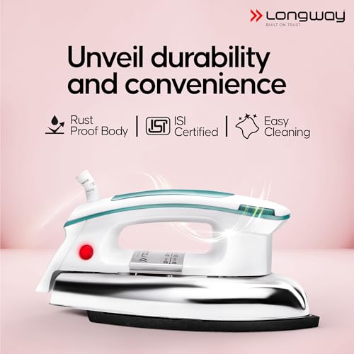 Image of Longway Plancha Heavy Weight Non-Stick Teflon Coated Dry Iron, Electric Iron for Clothes (1200 Watt, Blue, 2 Years Warranty)