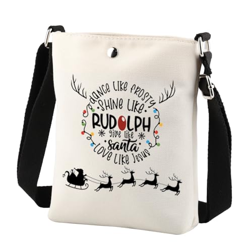Jesus Christmas Crossbody Bag Dance Like Frosty Shine Like Rudolph Give Like Santa Love Like Jesus Gift Cell Phone Purse Bag White