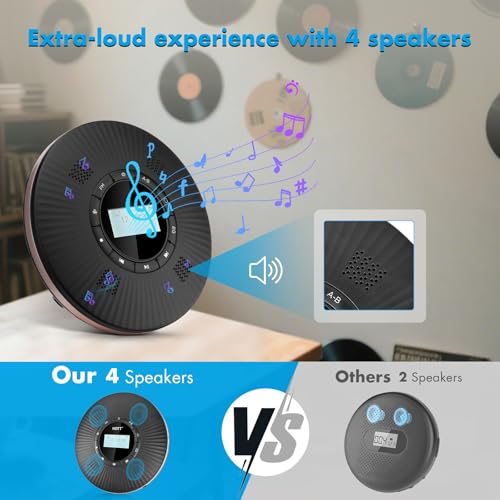 Image of HOTT Portable CD Player Built-in 4 Speakers Bluetooth 5.3 Anti Skip CD Player,FM Transmitter,A-B Repeat AUX Cable Rechargeable 1800mAh Small CD Players for Car