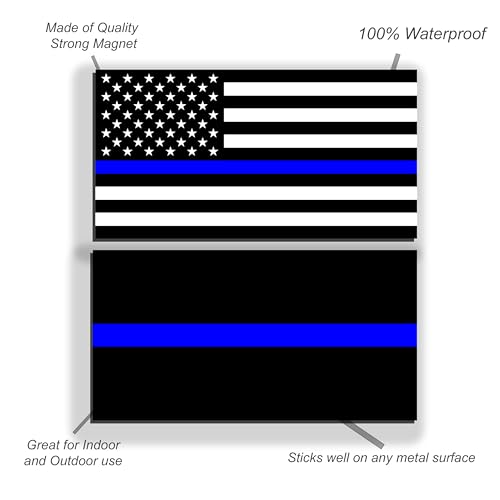 Image of 2 Pack Assorted Thin Blue Line Car Magnets - 5x3 Inches American Flag Police Law Enforcement Magnet