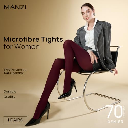 Image of MANZI Microfibre Tights for Women, Semi Opaque Solid Colored Footed Pantyhose 70 Denier