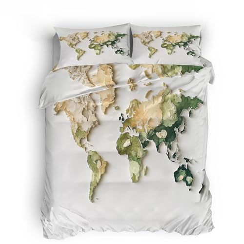Ropa de Cama Decorativa 220x240cm Mapa del Mundo En 3D Funda nórdica Cama de Lujo Funda de Descanso Cuatro Estaciones, Microfibra Transpirable, diseño Doble, fácil Cierre