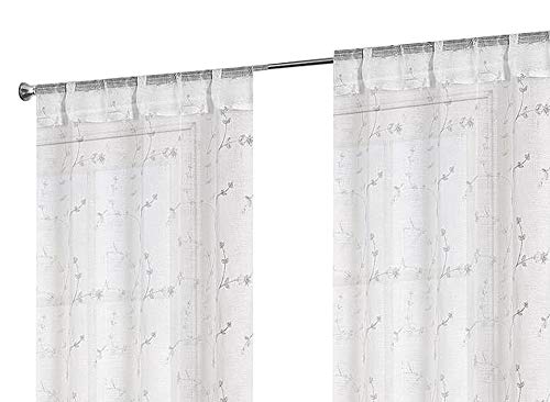 Home Maison Floral Embroided Window Curtain Set, Cotton, White, 38x84, W 38" x L 84" (1 Panels) - Image 2
