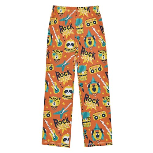 Rock Music Panda Tiger Boys Long Pants Soft Trousers Elastic Waist Kids Lounge Bottoms with Pockets S-XL