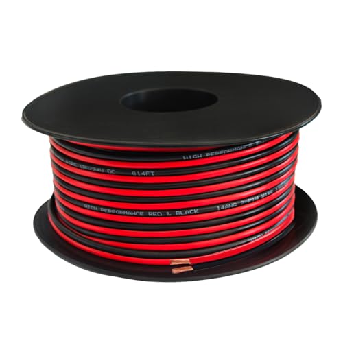 Câble 14 AWG rouge et noir de 15,2 m à double conducteur robuste pour installation LED