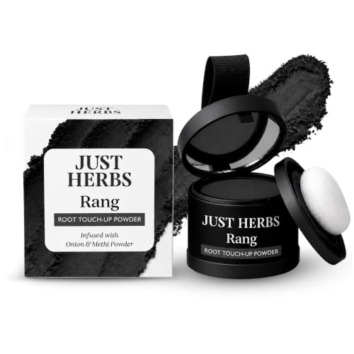 Image of Just Herbs Rang Root Touch-Up Powder - Black | Covers Grey Hair & Bald Spots Instantly | Beard Touch Up Powder | Infused with Vitamin E, Methi and Onion Powder|4g