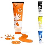 Fußabdruck Farbe Baby mit Schwammkopf Handabdruck Baby Pfotenabdruck set Hund Fingerfarben Kinder Babysichere Farbe Stempel Ungiftig Säurefreie Leicht Abwaschbar 75ml (Orange)