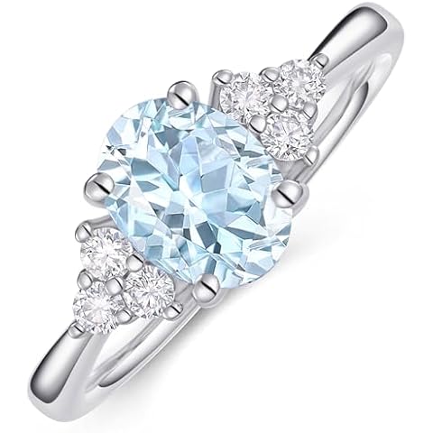 AUMIFY Engagement Rings for Women, Aquamarine Oval Cut 6x8mm Promise Ring w/Side Moissanite Stone, 925 Sterling Silver w/White Gold Plated, Gift for Anniversary Birthday Mother's Day(Aquamarine, 11) Cover