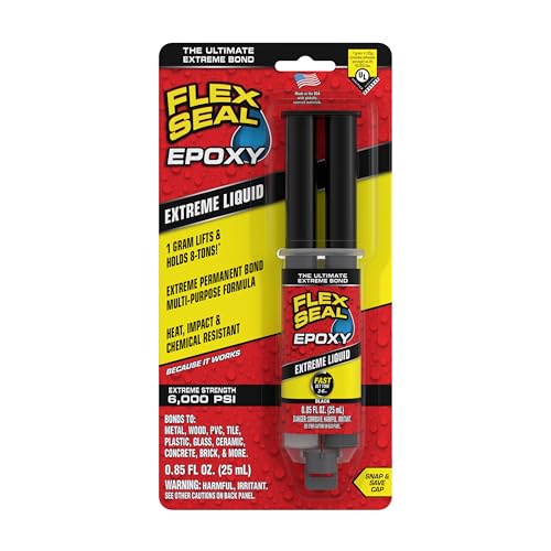 Flex Seal Epoxy, Extreme Liquid, Multi-Purpose, Durable, Permanent, Watertight, Long-Lasting Bond, for Automotive, Marine, Plumbing, Home, & Tool Repairs, Cures Black, 0.85 oz (25 mL) Syringe
