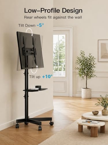 Image of BIG VUE Movable TV Trolley Stand with Wheels for 23 to 60 inch LED LCD 4K Smart TVs | Height Adjustable Floor Stand with Shelf | Heavy Duty Mobile TV Cart, Max VESA 400x400mm, Weight Capacity 40 kg
