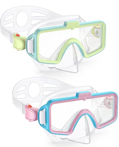 Norabidea Gafas de natación para niños con cubierta para la nariz, gafas de natación antivaho de dos colores para 6-14, máscara de buceo de esnórquel para jóvenes